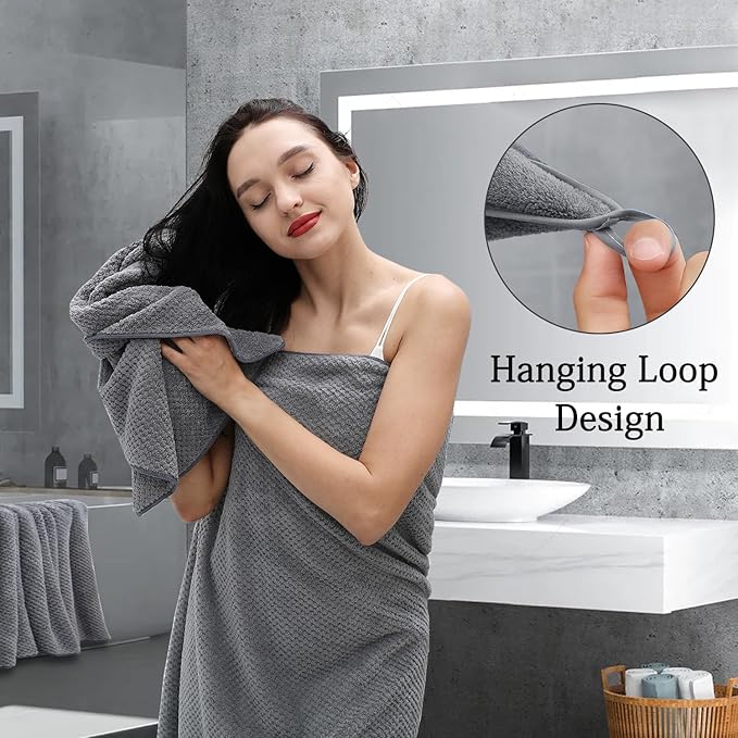 Gray Bath Towels Set 35x70 Inches - Luxury 600 GSM Oversized Bath Sheet Towel,Extra Large Microfiber - Quick Dry,Highly Absorbent,Super Soft Shower Towels Spa Hotel Bathroom Towel Set (4-Pack)