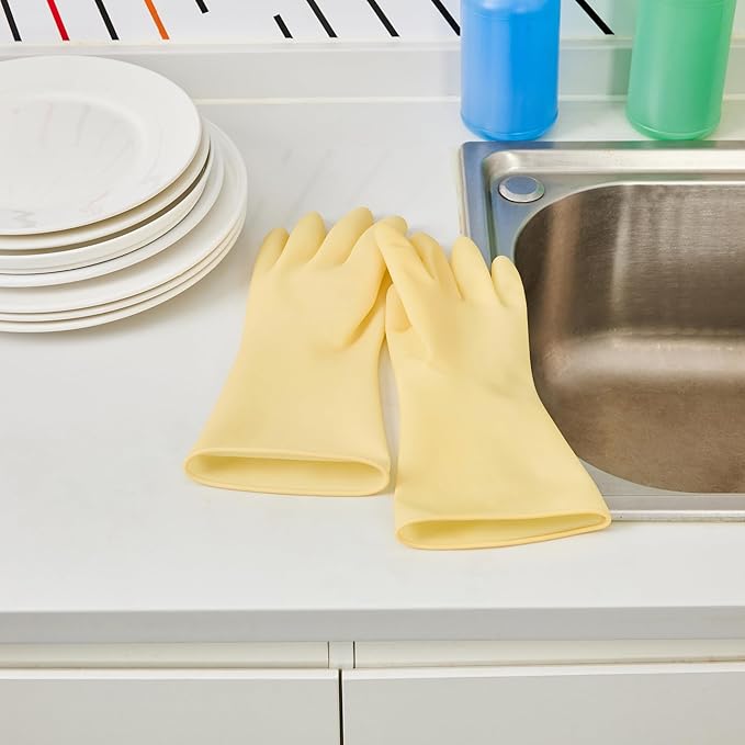 Cleaning Gloves Case of 10 Rubber 22 mil Household Gloves Chemical-Resistant Puncture-Resistant Abrasion-Resistant Yellow