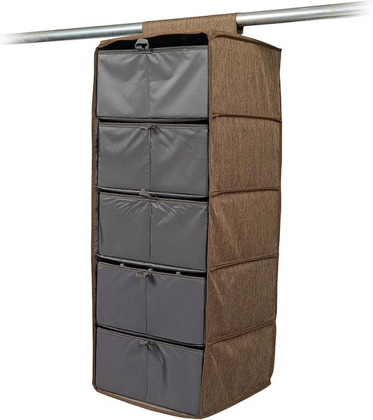 Covermates Keepsakes Hanging Closet Organizer Set - Heavy Duty Material, Sturdy Interior Shelves, Includes Trays with Dividers - Closet Storage, Brown Heather