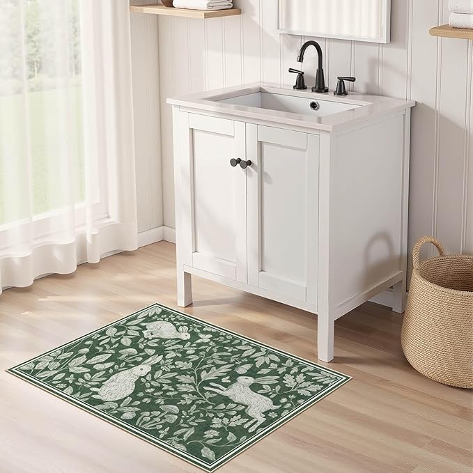 Vintage Living Room Area Rug 2x3 - Large Soft Washable Oriental Traditional Distressed Farmhouse Rugs for Bedroom - Indoor Floor Accent Carpet for Home Office House Decor -Easter Green