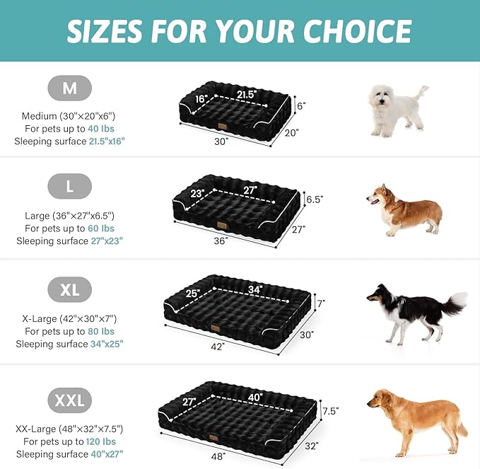 Faux Fur Orthopedic Dog Bed, Dog Bed for Large Size, Supportive Foam Pet Sofa with Waterproof Lining Cover, Washable U-Shaped Pet Couch with Anti-Slip Bottom, Black L 36x27x6.5 inch