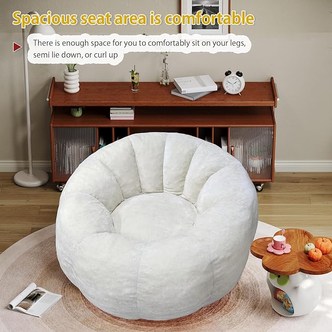 Bean Bag Chairs Large Bean Bag Couch for Adults Stuffed Sofa Chair Comfy Giant Bean Bag Chair with Spacious Design for Reading, Playing or Relaxing, Beige