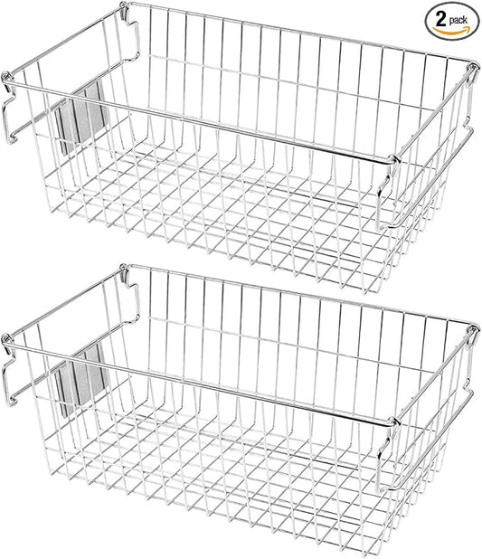 Orgneas Stackable Chest Freezer Baskets Organizer Bins, Metal Wire Baskets Pantry Organizer Vegetables and Fruits Baskets with Tag Slot for Potato Onion Storage