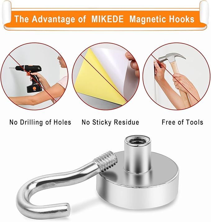 MIKEDE Magnetic Hooks Heavy Duty, 30LB Strong Rare Earth Neodymium Magnets with for Hanging, Hanger Cruise Kitchen, Home, Workplace, Office and Garage, 75 Pack