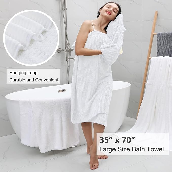 8 Piece Oversized White Bath Towel Set-2 Extra Large Bath Towel Sheets,2 Hand Towels,4 Washcloths-600GSM Soft Highly Absorbent Quick Dry Beach Chair Towels Woven Towels for Bathroom Hotel and Spa