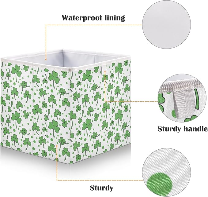 Bolaz St Patricks Day Clover Closet Organizers Storage Cubes Storage Bins Shelf Baskets Containers for Home Room Office,Square
