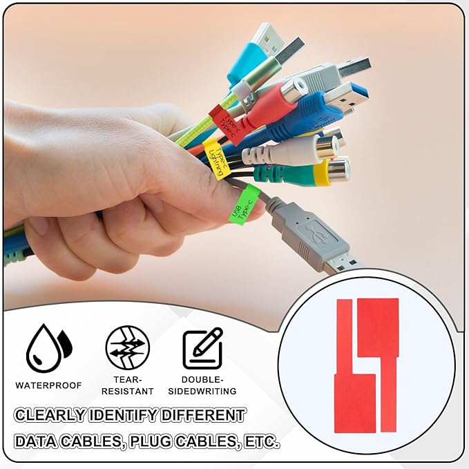 uxcell 300 Pcs Cable Labels, Waterproof Wire Cord Labels Tags, Cord Organizer Management Tags for Charger Cable Organizer Wire Markers Printer, Red