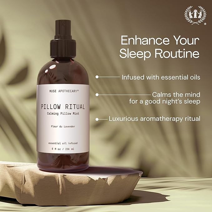 Muse Apothecary Pillow Ritual - Aromatic, Calming and Relaxing Pillow Mist, Linen and Fabric Spray - Infused with Natural Aromatherapy Essential Oils - 8 oz, Tonka Bean + Amber + Warm Cedarwood, 2