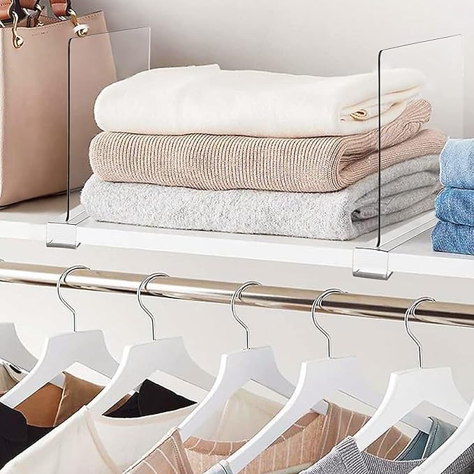 6 Pack Clear Acrylic Shelf Dividers for Closet Shelf Organizer of Bedroom Kitchen Office Bathroom Organizer for Clothes Books Hats and Handbags