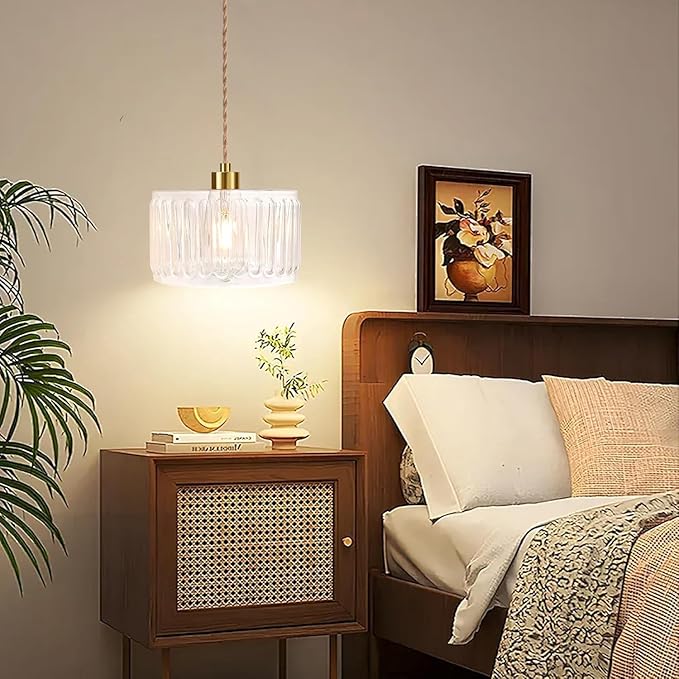 Glass Plug in Pendant Light Hanging Lights with Plug in Cord Milk White Hanging Lamp Gold Dimmable Mid Century Modern Plug in Chandelier Ceiling Fixture for Living Room,Kitchen,Boho