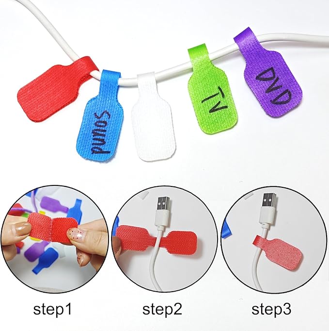 32 Pcs Cable Labels, Write On Cord Labels Tags for Electronics, Wire Markers Electrical, Reusable Large Size Plastic Label for Charging Cords Management and Identification (8 Colors)