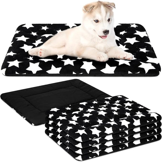 VitalCozy 4 Pcs Winter Dog Crate Pads, Ultra Soft Warm Washable Dog Cat Bed Mat for Pet Crate Comfortable Replaceable Reversible Kennel Pad for Small, Medium, Large Dogs(18 x 24 x 1.6 Inch,Black)