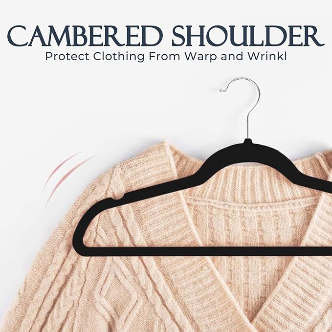 HOUSE DAY Black Velvet Hangers 40 Pack, Non Slip Clothes Felt Hanger Heavy Duty for Coat, Premium Slim Space Saving Suit Hangers for Closet Organizer, 360° Rotating Silver Hook