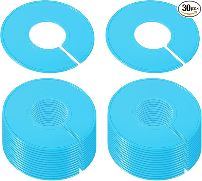 PATIKIL Clothes Dividers for Hanging Clothes, 30 Pack Closet Clothing Rack Size Dividers Blank Labels Sorting Round Separator for Closet, Blue