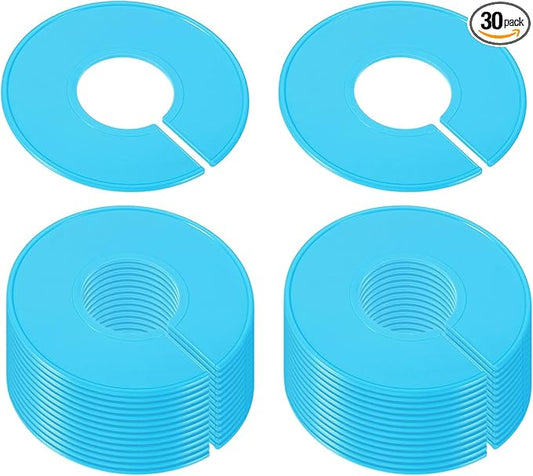 PATIKIL Clothes Dividers for Hanging Clothes, 30 Pack Closet Clothing Rack Size Dividers Blank Labels Sorting Round Separator for Closet, Blue
