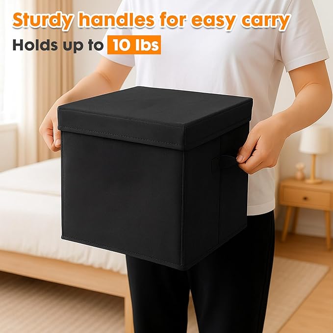 ShellKingdom Storage Bins, Foldable Fabric Storage Cubes with Lid, Clothes Storage Organizer Drawer For Closet Toys Storage, 13 X 13 X 13 INCH, 2 Pack (Black)