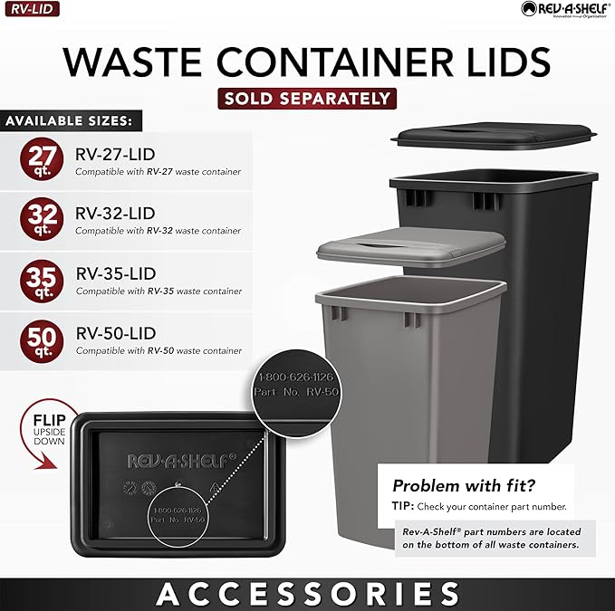 Rev-A-Shelf Top Mount Double Pullout Under Cabinet 27 Quart Kitchen Trash Cans with 150 Pound Rated Full-Extension Slides, 4WCTM-15DM2