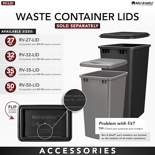 Rev-A-Shelf Top Mount Double Pullout Under Cabinet 50 Quart Kitchen Trash Cans w/ Soft-Close for Full Height Cabinet, 150 Pound Rated Full-Extension Slides, 4WCTM-2450BBSCDM-2