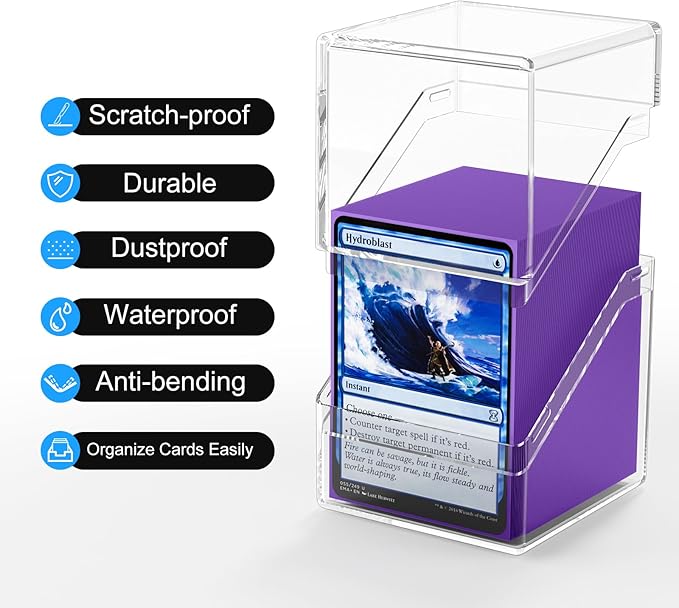2 Pack Card Deck Boxes, Deck Case and 200Pcs Card Sleeves with Dividers, Standard Clear Commander Cards Storage Box Perfect Fit for MTG, Sport, Trading Cards (Purple)