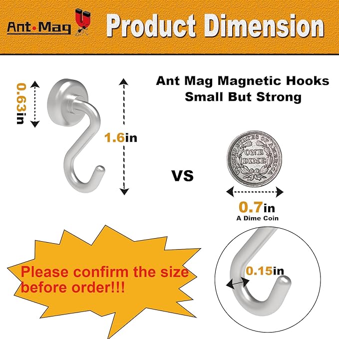 Ant Mag Magnetic Hooks Strong Magnets Hook with Neodymium Rare Earth for Cruise Ship Accessories Hanging Door Holder Keys Home Office Refrigerators BBQ,0.63in