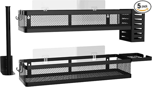 PUSDON Metal Wall Hanging Basket 2 Packs DIY Suitable for Multiple Scenes - Large Black Netting Suit
