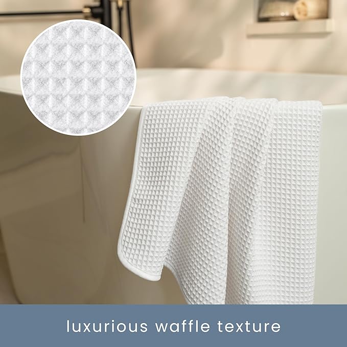 S&T INC. Aura Microfiber Waffle Bath Towels, 4 Pack, Quick-Dry, Ultra Absorbent, Lightweight Towels for Bathroom, Gym, Travel and Beach, 30 inches x 60 inches, 420GSM, White