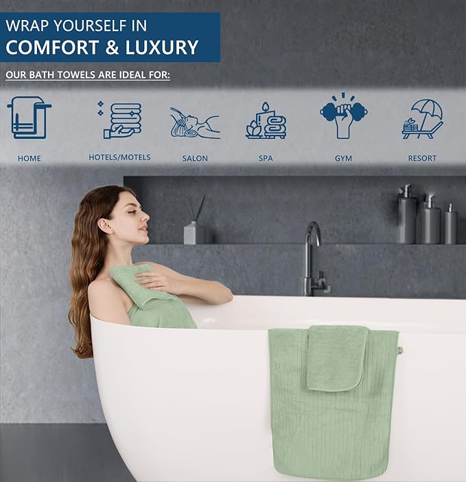 Extra Large Bath Sheet Set of 4,Ultra Soft Fluffy Towel,35”x 70”Oversized Bath Towel Set,Premium Microfiber Bathroom Towel Set Highly Absorbent Quick Dry Shower Towel for Bathroom,Hotel,Spa (Green)