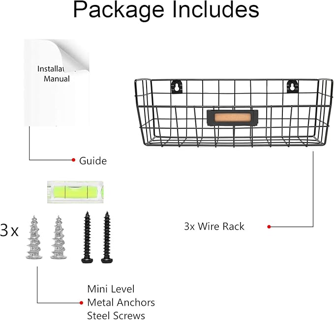 Wall Mounted Wire Basket Kitchen Storage Pantry Organizer Fruit Basket Varying Sizes Set of 3 Black