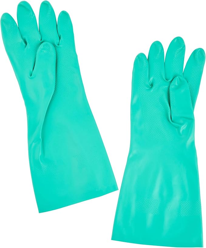 Green Cleaning Gloves 10 Pairs 15 Mil Thick XXL Heavy-Duty Nitrile Gloves With Long Cuff No-Latex Flock Lining For Use In Hospitals, Laboratories, Kitchens and Households