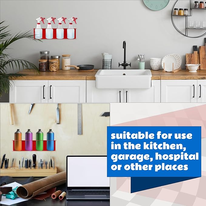 2 Pcs All Purpose Steel Spray Bottle Holder Heavy Duty Can Holder Rack Organizer Easy Install Wall Mount Paint Spray Bottle Organizer Storage Rack for Garage Home Workspace(Red,4 Holes)
