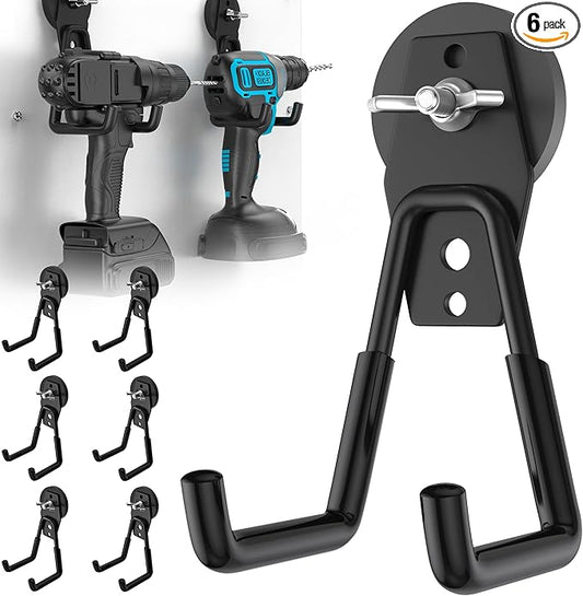 6 Pcs Large Strong Magnetic Hooks Heavy Duty Garage Big Magnet Hooks Extra Strength Magnetic Utility Storage Hook Hanger with Anti Slip Coating for Garden Indoor Outdoor Hanging Tools Black