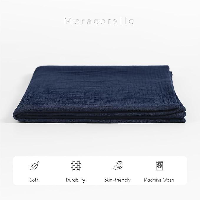 Meracorallo Muslin Swaddle Blanket, 100% Cotton Receiving Blanket Soft and Breathable Swaddle Wrap for Baby Boys and Girls, Navy Blue