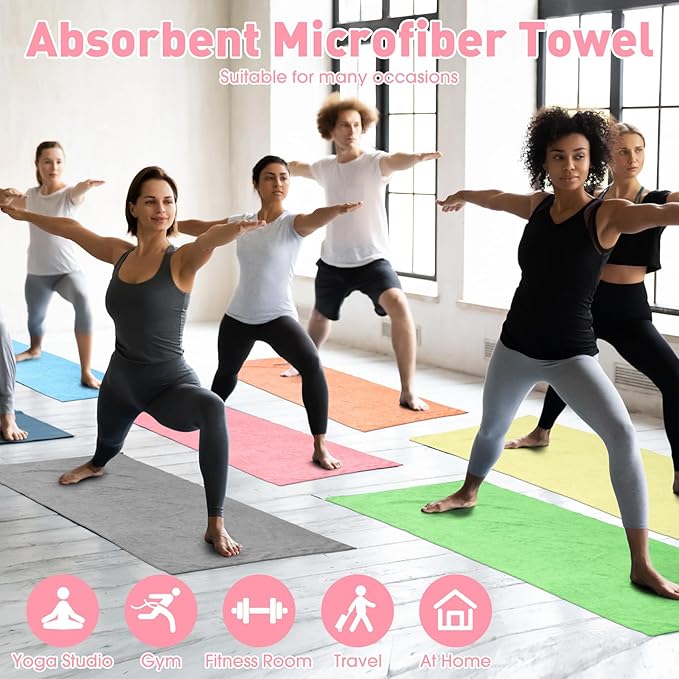 6 Pcs Hot Yoga Towels Bulk Non Slip Microfiber Anti Slip Absorbent Multicolor Wicking Pilates Yoga Mat Towel for Women Men Pilates, 27" x 72" (Multicolor)