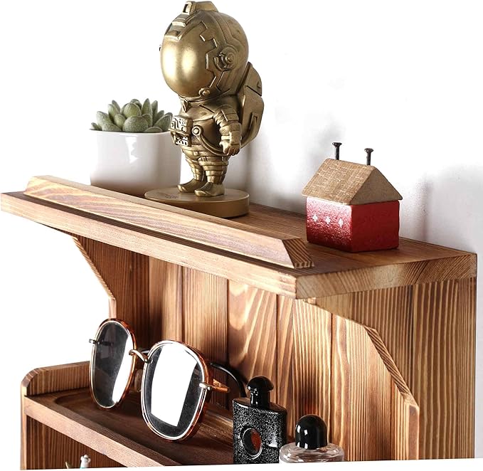 Key Holder for Wall, Elegant Wall-Mounted Mail Organizer with Storage Drawers, Brown