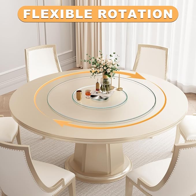20" Tempered Glass Lazy Susan Turntable - Round Rotating Serving Tray for Dining Table, Kitchen, Party - Heat-Resistant, Silent Spinner, Modern Design