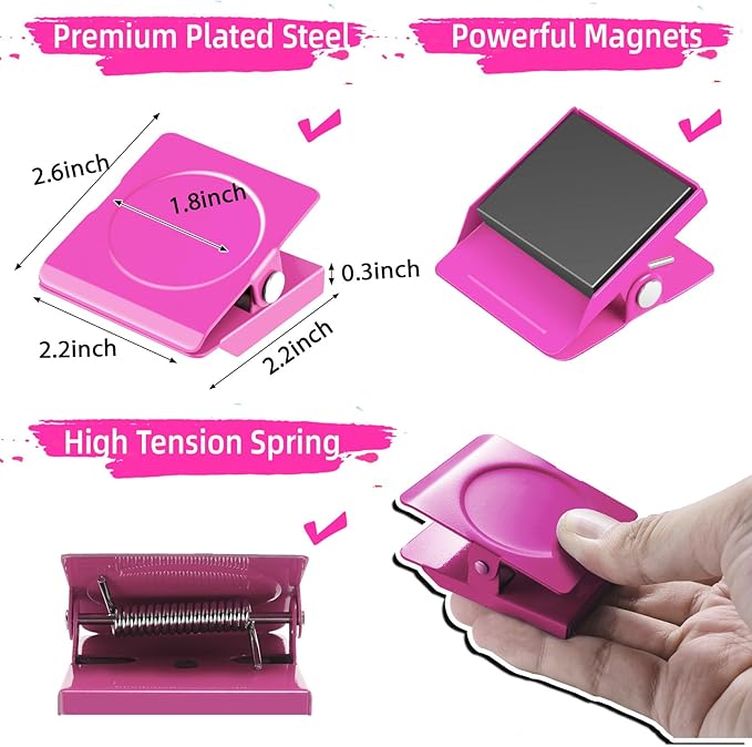 Grtard Strong Magnetic Clips, 2.2 Inch Extra Large Magnetic Clips Heavy Duty, 6Pack Magnet Clip for Fridge, Clip Magnets for Refrigerator, Whiteboard, Classroom, Kitchen, Office Organizer