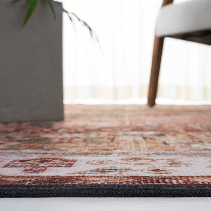 SAFAVIEH Washable Rug Tucson Collection - 4' Square, Ivory & Green, Slip Resistant & Easy to Clean, Ideal for Foyer, Kitchen, Nursery, Office, Bedroom (TSN114A)