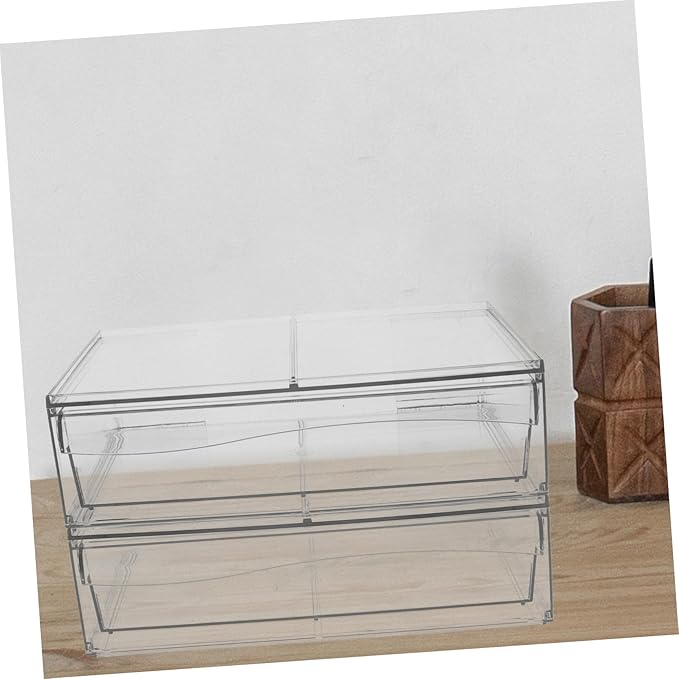 2pcs Acrylic Cosmetic Box Makeup Organizer Desktop Sundry Holder Storage Boxes Lids Decorative Organizing