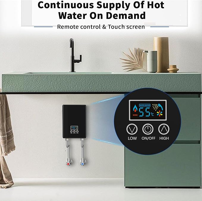 Tankless Electric Water Heater,110V 5500W Under Sink Instant Water Heater with Digital Display Touch Screen&Remote Control On-Demand for Point Of Use for Kitchen,Laundry,RVs
