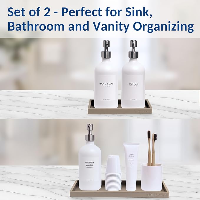 Countertop and Vanity Tray - 2 PC (11” and 7”) Shatterproof Silicone Kitchen and Bathroom Trays for Counter, Kitchen Soap Dispenser Tray, Vanity Trays for Bathroom, Perfume Key Tray