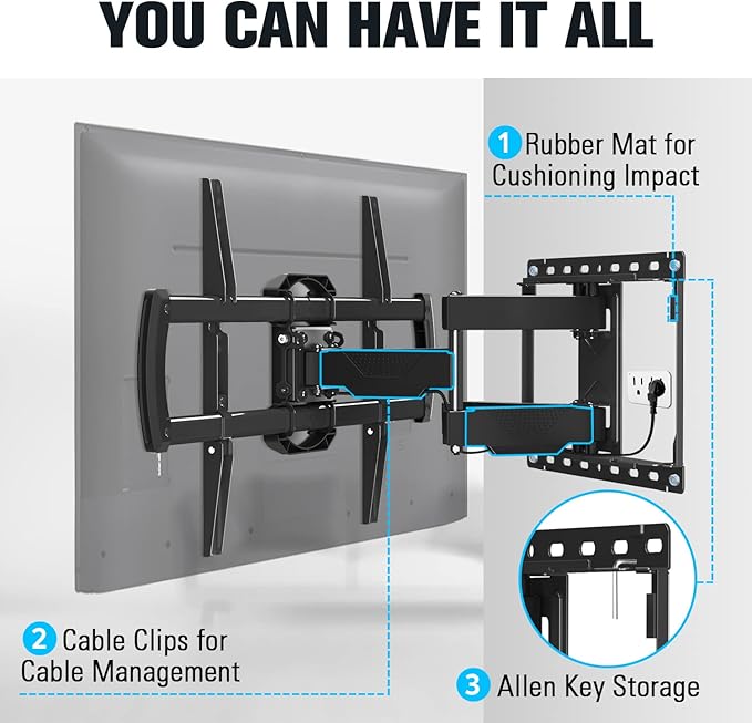 Mounting Dream TV Wall Mount for 42-75 Inch TVs, Full Motion Articulating Bracket with Swivel and Tilt, Max VESA 600x400mm, Up to 100lbs, Fits 16" Wood Studs MD2619