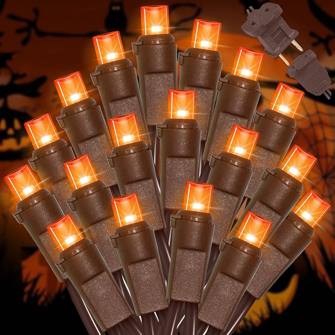 LAMPHOME Orange Thanksgiving Mini Lights, 21.6FT100 LED Autumn Fall String Lights,Connectable 120V Plug in for Outdoor Indoor Garden Party Halloween Christmas Xmas Tree Lights Yellow Decor