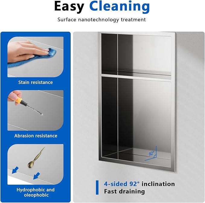 QAOYEDE Shower Niche Insert No Tile Needed, 18"x12" Stainless Steel Niche for Shower Wall, Recessed Shelf for Bathroom Storage 2 Layer,Brushed Nickel