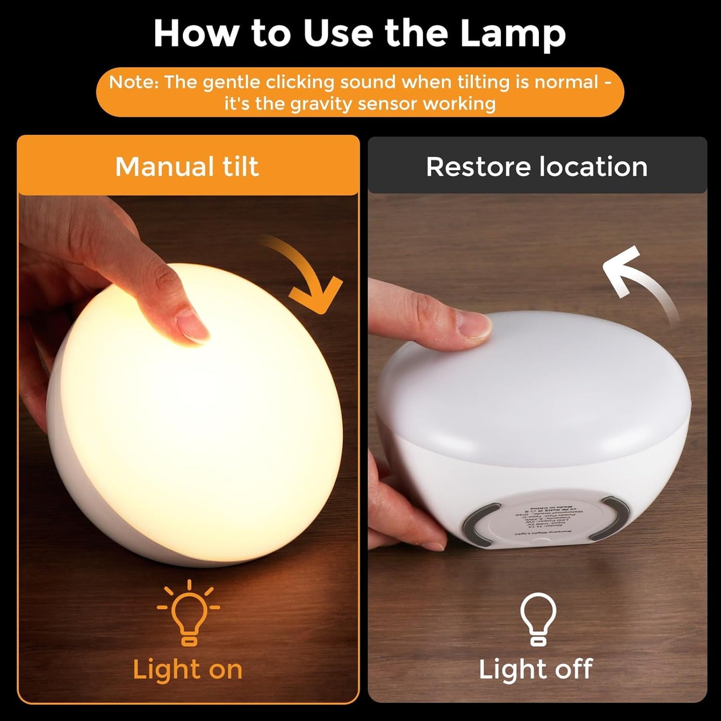 Cordless Bedside Table Lamp with Gravity Sensor