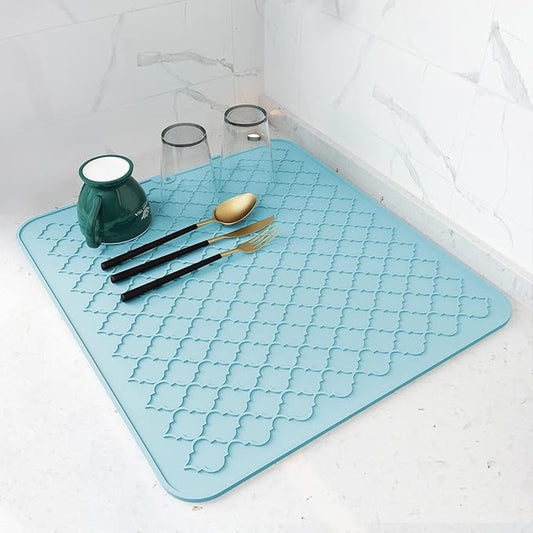 AMOAMI-Dish Drying Mats for Kitchen Counter-Silicone Dish Drying Mat-Kitchen Dish Drying Pad Heat Resistant Mat-Kitchen Gadgets Kitchen Accessories Kitchen Small Appliances(16" x 18",LIGHT BLUE)