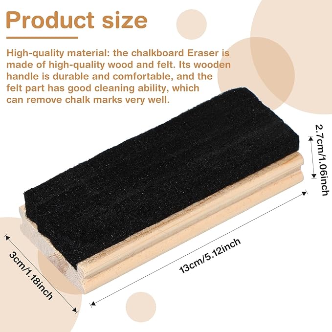 Felt Campus Style Erasers, Cleaner Dusters Felt Chalkboard Eraser for Kids Wood Chalk Eraser for Chalkboard Cleaners Dusters for Markers White Black Boards Paint School Students Teachers (36 Pieces)