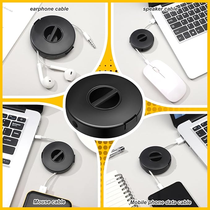 9 Pcs Winder Retractable Charging Cord Winder Flexible Charging Cord Organizer Black Portable Charger Management Headphone Earbud Cable Organizer for USB Travel Organization Storage