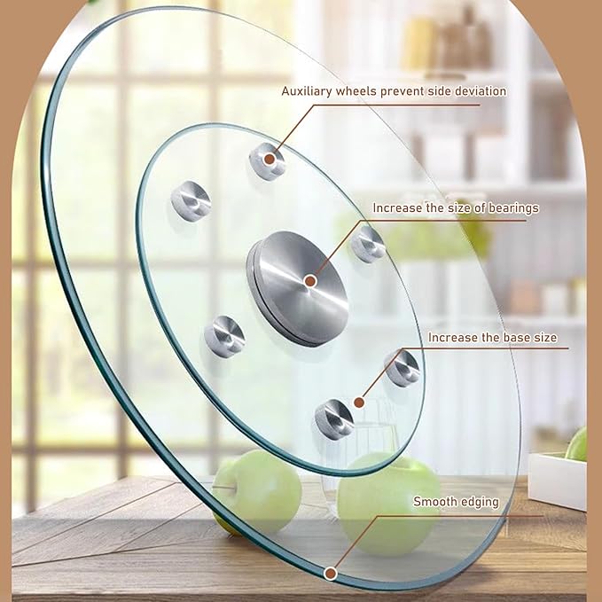 Glass Lazy Susan,28" Glass Lazy Susan for Dining Table Turntable Centerpiece with Swivel Assist System & Smooth Spin Round Tabletop Rotating Tray (28 in)