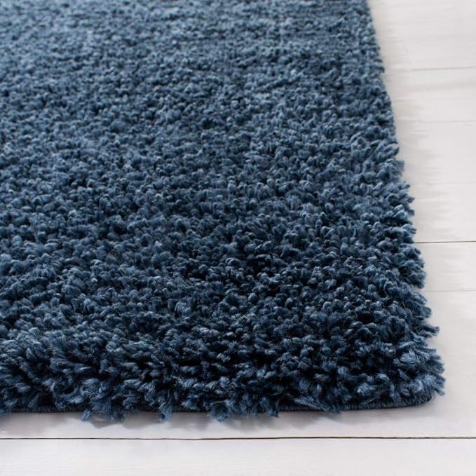 SAFAVIEH August Shag Collection Runner Rug - 2' x 9', Navy, Solid Design, Non-Shedding & Easy Care, 1.5-inch Thick Ideal for High Traffic Areas in Living Room, Bedroom (AUG200M)