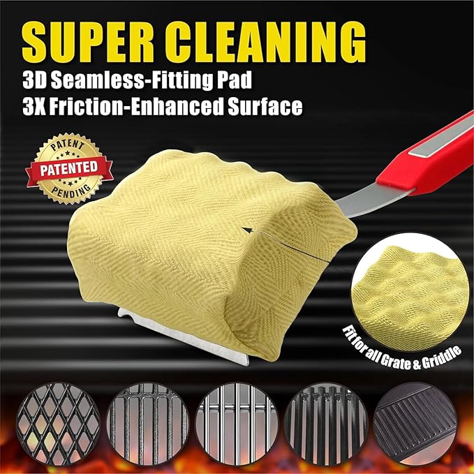 Grill Brush Bristle Free, Replaceable BBQ Cleaning Pad (No Handle), Safe Replacement Cleaning Pad/Head for Cast Iron/Stainless Steel Grates - Red